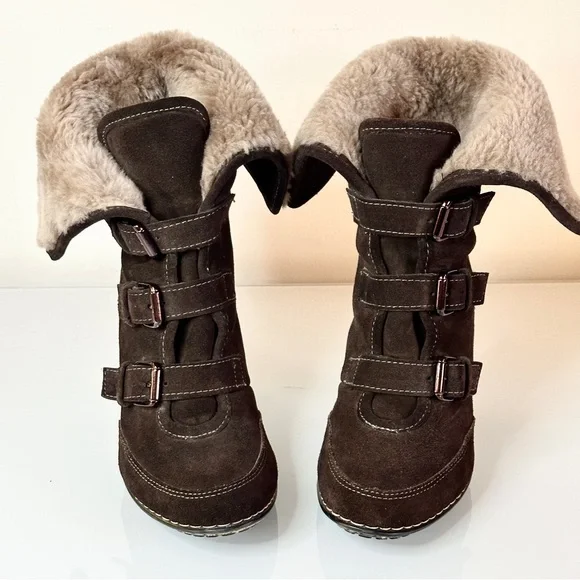 Sofft Sagan Suede Buckle Shearling Heeled Boots 8 - Picture 4 of 10